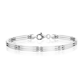 Tuscany Silver Three Bar Flexible Bracelet of 18 cm/7-inch