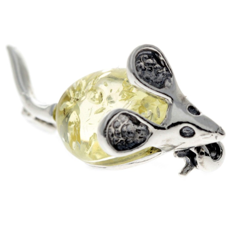 Baltic Amber Sterling Silver Mouse Brooch Pin 4107, Sterling Silver,