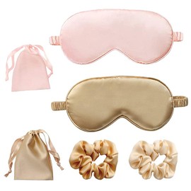 Pack of 2 Silk Adjustable Sleeping Masks, Adjustable Eye Mask, Silk Travel Sleeping Glasses, Eye Mask for Men & Women, Night Sleep, Travel, Nap (Gold + Pink)