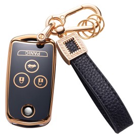 CACARLIKE for Acura Key Fob Cover with Leather Lanyard, Car Key Fob Case Compatible with Accord Acura MDX Acura RDX Acura TL Acura TSX Smart Key Protector Holder