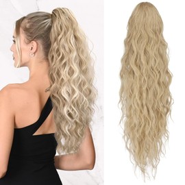 Jupmov 26 Inch Blonde Ponytail Extension, Long Wavy Hair Extensions, Synthetic Hair Piece for Women, Soft Natural Pony Tail, Drawstring for Daily Use