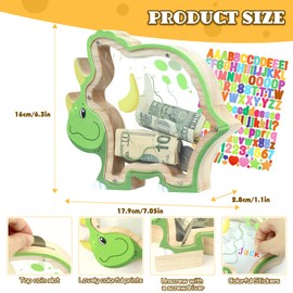 DBPBToU Dinosaur Money Box for Kids Wooden Kids Money Box Clear Money Bank for Children Piggy Banks for Kids Birthday Children's Day (Triceratops + stickers)