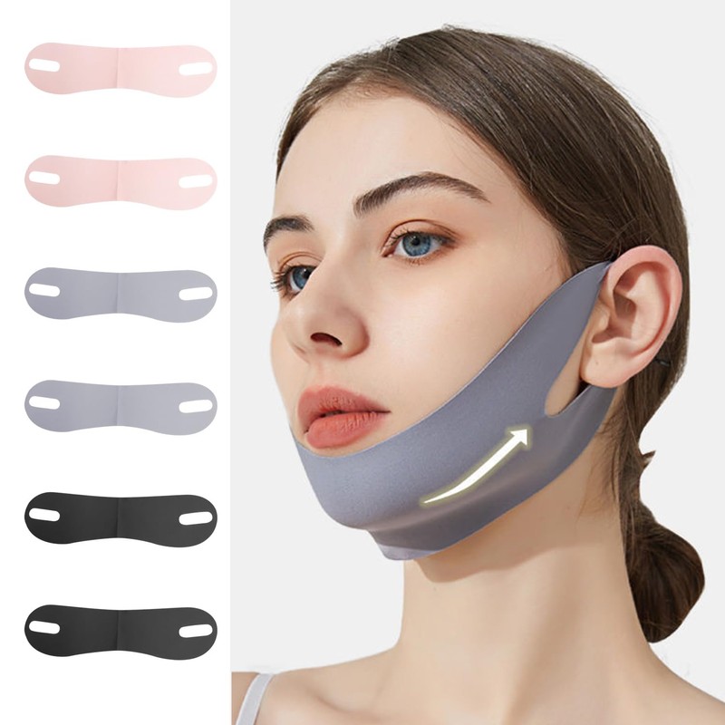HINFHI 6-Piece Ear-Mounted V-Face Mask, Double Chin Lifter, Simple Solid