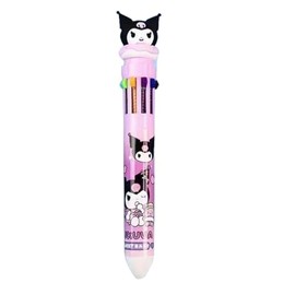 FEIFEI'S BOW Multicolor teddy bear Pens 0.5mm 10-in-1 Retractable Ballpoint Pens 10 Colors Transparent Barrel Ballpoint Pen for Office Supplies and kids school (KURO)