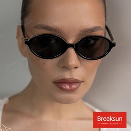 Breaksun Retro Oval Sunglasses for Women Men Trendy Round Sunnies 90s Vintage Style (Black/Grey)