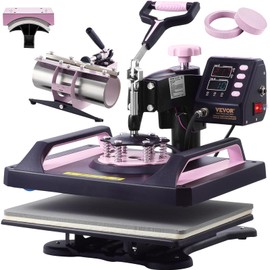 VEVOR 5 in 1 Heat Press Machine Combo with 30 OZ Tumbler Press & Hat Press 12x15 inch Heat Press for T-Shirts, Hats Caps Tumblers Glass Cans Mugs, and Plates (Pink & Black)