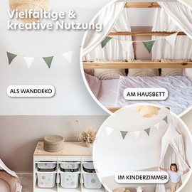 LILIMAUS Bunting Fabric [with Gold Appliqué in 12 Colours] Bunting Children's Room - 100% Cotton Handmade Garland Fabric - Muslin Bunting - House Bed Decoration Girls & Boys for Baby Room