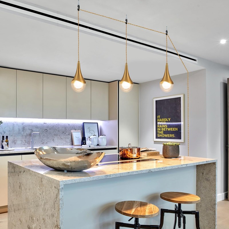 MWZ Gold Plug in Pendant Light,Hanging Lights with Plug in