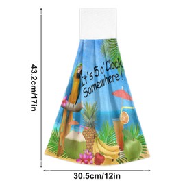 Oarencol It's 5 O'clock Somewhere Kitchen Hand Towel Summer Parrot Pineapple Bird Tropical Fruit Banana Absorbent Hanging Tie Towels with Loop for Bathroom 2 Pcs