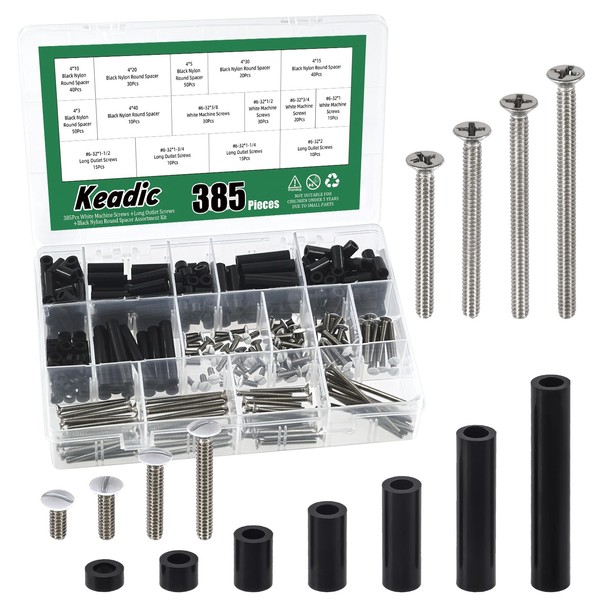 Keadic 385Pcs Electrical Outlet Screws Spacers Extender Assortment Set Contains