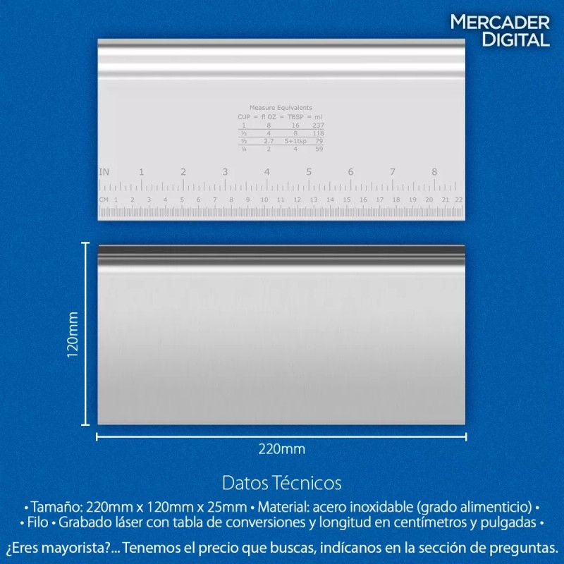Mercader Digital Espátula Raspador Alisador Repostería Cortador Masa 22cm