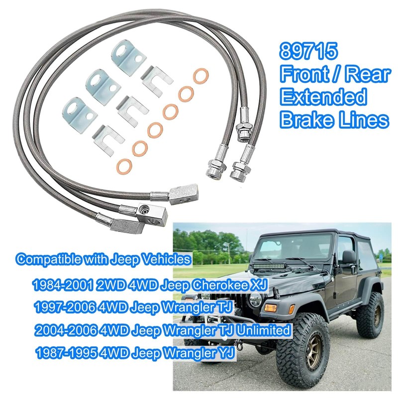 89715 Front/Rear Extended Brake Lines Replacement for Jeep Wrangler TJ
