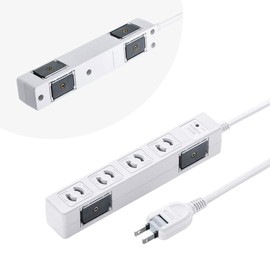 Sanwa Supply TAP-SPWMG24-3 Lightning Guard Tap, 2P, 4 Openings, 9.8 ft (3 m), Includes 4 Magnets on 2 Faces, White