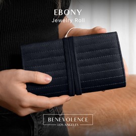 Benevolence LA Travel Jewelry Organizer | Jewelry Roll, Travel Jewelry Case, Velvet Jewelry Organizer, Jewelry Travel Organizer for Necklaces, Rings, and Bracelets, Travel Gifts for Women - Ebony