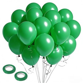 Green Balloons 12 inch, 100pcs Green Ballons with Ribbons Latex Party Balloons for St. Patrick's Day, Baby Shower, Jungle Forest Themed,Football, Christmas, Birthday Party Decoration