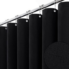 BTTN Shower Curtain Fabric 180 x 180 cm, Linen Texture Anti-Mould Waterproof Textile Shower Curtain with 12 Hooks, Modern Washable Heavy Decorative Polyester Shower Curtains for Bathroom - Black
