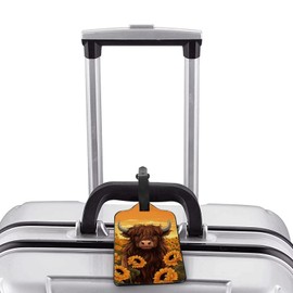Upetstory Highland Cow Luggage Tags for Suitcase Cherry Blossom Travel Accessories Luggage Suitcase Tags Holders Identifiers Privacy Name Address Labels Baggage ID Holder