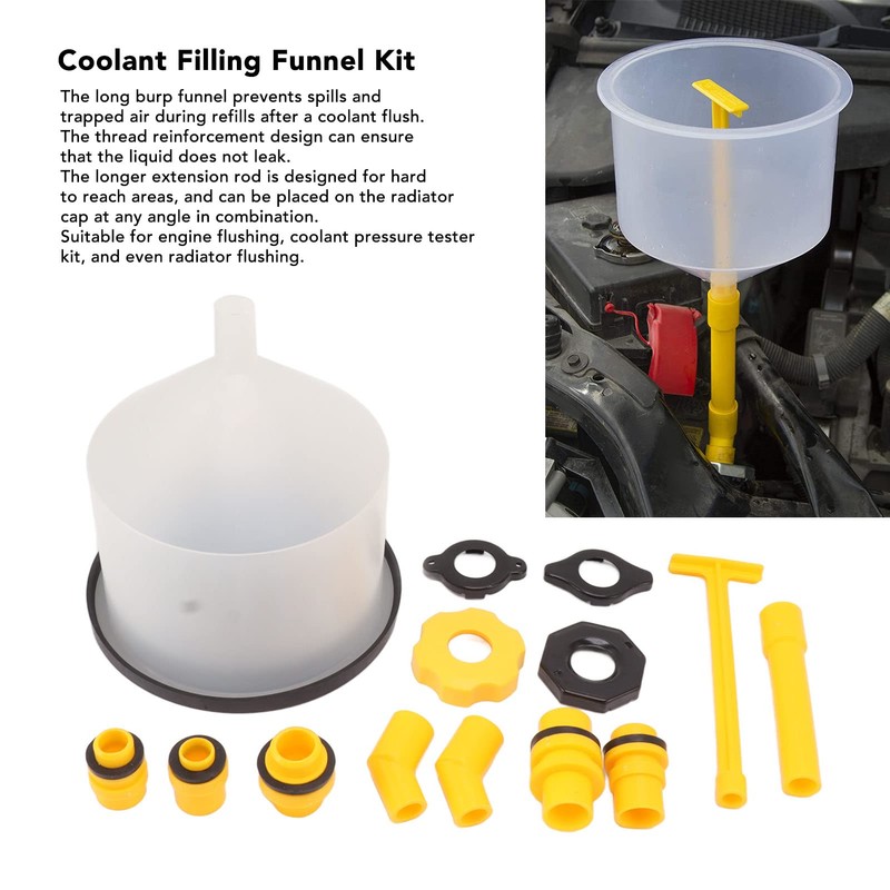 Radiator Coolant Filling Funnel Kit Spill Proof Universal Cooling System