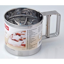 Zenker Einhandsieb PATISSERIE, Küchenhelfer aus hochwertigem Edelstahl, sichere Bedienung mit nur einer Hand, zum Einmehlen der Arbeitsfläche oder Bestäuben von Gebäck, (Farbe: Silber), Menge: 1 Stück