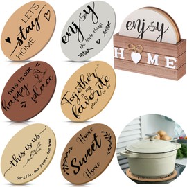 Queekay 7" Wooden Trivets for Hot Dishes Pots and Pans, 6 Farmhouse Pot Pads with Holder Heat Resistant Mats Housewarming Gift for Thanksgiving Christmas Table Countertop Decoration(Brown)