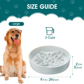 vancasso Ceramic Slow Feeder Dog Bowls, Puzzle Dog Food Bowls with Floral Maze, Anti -Slip Pet Food Dish for Large Breed, 3 Cups, Grayish Cyan