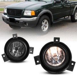 CPW OEM Fog Lights Assembly Fit For 2001 2002 2003 Ford Ranger, Driver & Passenger Driving Fog Lamps Replacement w/H10 Halogen Bulbs (Black Housing Smoke Lens)