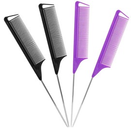 Rat Tail Comb,Parting Comb,Metal Long Steel Pin Rat Tail Combs set,Combs for Hair Stylist,Hair Combs for Women(4Packs,Black,Pink):_Black|Purple