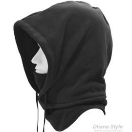 Long neck version.Dhana Style Fleece Neck Warmer and Hood with Face Mask for Skiing/Snowboarding/Cycling/Outdoor Sports, black