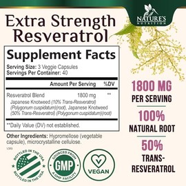 Nature's Nutrition - Resveratrol 1800mg - Suplemento Antioxidante, 120 Cápsulas