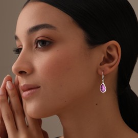 LeCalla 925 Sterling Silver Drop Earrings for Women Birthstone Gemstone Hypoallergenic Leverback Drop Earring