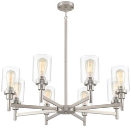 LIGHTDAMY Brushed Nickel Chandeliers for Dining Room Light Fixture Over Table, 8 Lights Farmhouse Chandeliers with Clear Glass Shade,Hallway Lighting for Living Room Kitchen Island Bedroom Restaurant
