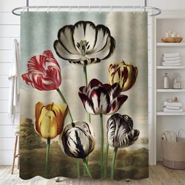 FAIRYGATE Curtains with Pattern Shower Curtains Shower Curtain Bathroom Set 180 x 180 cm Bath Accessories Natural Art Home Decoration Fabric 12 Hooks Quick Drying B9809