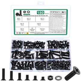M3 M4 M5 M6 Screws Set, Countersunk Screws Nuts Set, Flat Head Screws and Nuts Set, Phillips Machine Screws Assortment, Threaded Screws Set with Washers Set (M6/180)