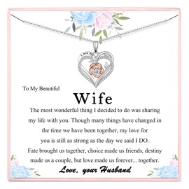 JETBON Gifts for Wife - Wife Gifts from Husband, Silver Heart Necklace for Women - Romantic Rose Wife Necklaces Jewellery Gift Present for Anniversary Birthday Valentines Day Christmas