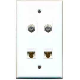 Wallplate City 2 Port Coax Cable TV- F-Type 2 Port CAT6 Ethernet White Wall Plate