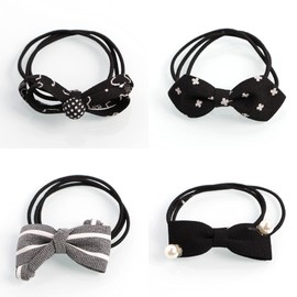 Hair Ties Set Knotted Bow Scrunchie Rubber Bands Cute Fashionable Elastic Black 10P TPAF63351