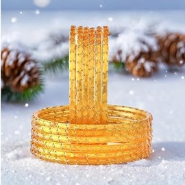 Shemass™ Raindrop Glass Bangles Set For Women & Girls | Trendy Transparent Crystal Glass Bangles (GOLD, 2.4)