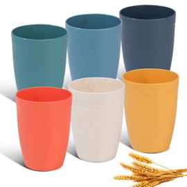 Klickpick Home 12 Ounce Set Of 6 Unbreakable wheat straw fiber cups Drinking Reusable Stackable Cup BPA Free Water colorful Tumblers For Kitchen Dishwasher And Microwave Safe 6 Colorful Cups.