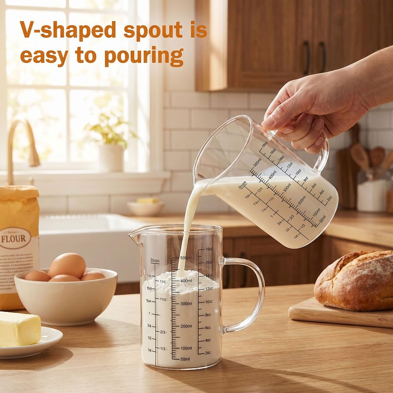 Graduated Glass Measuring Cup With Handle High Borosilicate Liquid Measuring