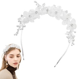 Tulle Flower Headband, Princess Pearl Hair Accessories, White Floral Wreath Hair Accessory for Birthday Party, Wedding Headbands