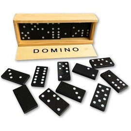 Mix&Home Dominó de Madera, 28 Piezas Negras, Juego de Mesa en Caja de 15 x 5 cm, Entretenimiento Familiar