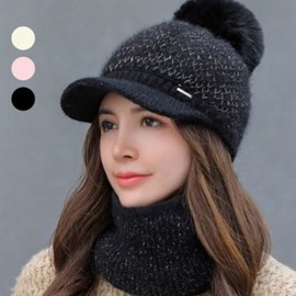 Haven bell hat neck warmer set winter cold protection knit sun cap brushed