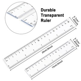 4 Pack 8 inch 6 inch Ruler Plastic Ruler Straight Ruler Plastic Measuring Tool Transparent Ruler Long Ruler with Inches and Metric Measuring for School Office Contruction Rulers (Clear, 20cmx2,15cmx2)