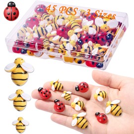 EVERMARKET 45 Pcs Tiny Resin Bees Ladybugs, Including 25 Pcs Resin Honey Bumblebees Embellishments 20 Pcs Garden Ladybugs Decors with Box Bee Decoration for DIY Crafts Wreath Scrapbooking