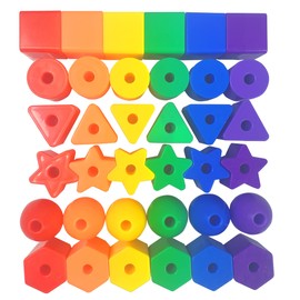 Toddler Toys - Big Lacing Beads Set for Fine Motor Skills & Hand-Eye Coordination Baby Toys - 36 Beads & 6 Strings - Color Sorting & Counting Educational Learning Toy Montessori Toys