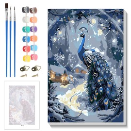 Skyboda Peacock Paint by Numbers Kit for Adults Beginners with Frame, Christmas Adult Paint by Number Kits on Canvas, Easy DIY Oil Painting Kits for Home Decor, 8x12in