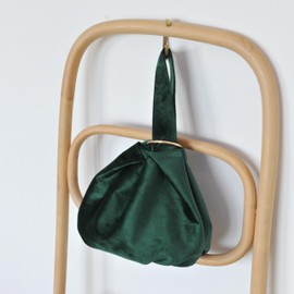 Women Clutch Velvet Top Handle Bag Wristlet Small Tote Purse (Dark Green)