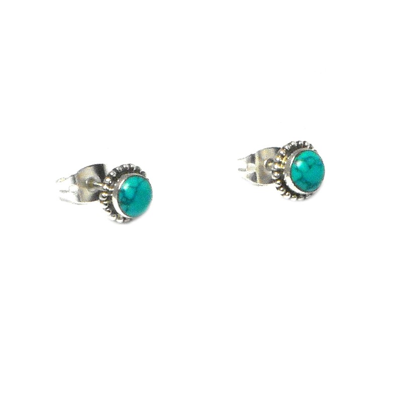 Turquoise Sterling Silver Round Stud Earrings 925 - (TQST1506162), Sterling