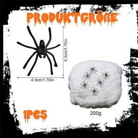 Spider Web Decoration, Fake Spider, 30 Artificial Spiders and 200 g Spider Web for Creepy Decorations, Indoor and Outdoor Use