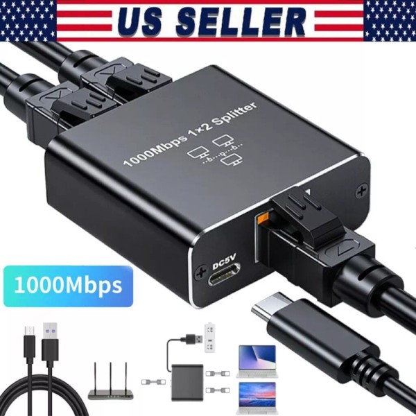 RJ45 Gigabit Ethernet Splitter 1000Mbps LAN Network Internet 1 to